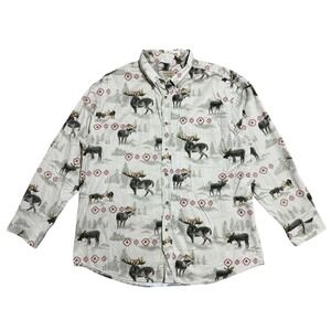 Rugged Earth Outfitters Shirt Mens Extra‎ Large Moose Print Long Sleeve Beige